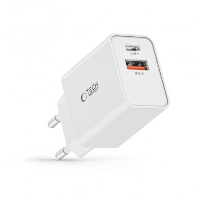 Tech-Protect NC30W USB-C PD 30W / USB-A QC 3.0 network Įkroviklis - baltas 1 Tech-Protect NC30W USB-C PD 30W / USB-A QC 3.0 network Įkroviklis - baltas 1