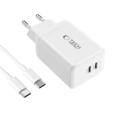 Tech-Protect NC45W-GAN 2-port PD45W įkroviklis + TYPE-C kabelis – baltas 2