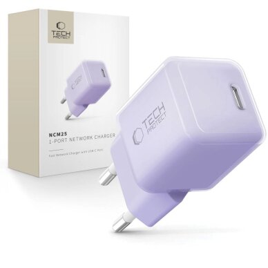 Sieninis įkroviklis Tech-Protect NCM25 USB-C PD 25W – violetinis Sieninis įkroviklis Tech-Protect NCM25 USB-C PD 25W – violetinis