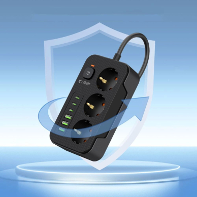 Tech-Protect PC3X6 Maitinimo juosta 3 lizdai 240V + 3xUSB-A + 3xUSB-C, 200 cm – juodas 3