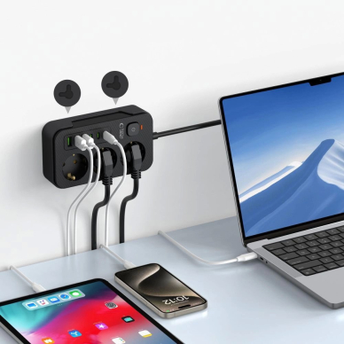 Tech-Protect PC3X6 Maitinimo juosta 3 lizdai 240V + 3xUSB-A + 3xUSB-C, 200 cm – juodas 4