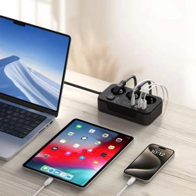 Tech-Protect PC3X6 Maitinimo juosta 3 lizdai 240V + 3xUSB-A + 3xUSB-C, 200 cm – juodas 5