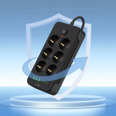 Tech-Protect PC6X6 Maitinimo juosta 6 lizdai 240V + 3xUSB-A + 3xUSB-C, 200 cm – juodas 3