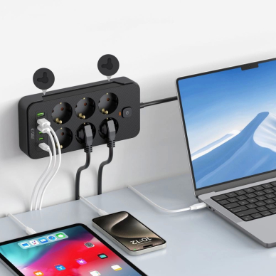 Tech-Protect PC6X6 Maitinimo juosta 6 lizdai 240V + 3xUSB-A + 3xUSB-C, 200 cm – juodas 4