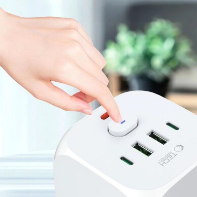 Maitinimo lizdas Tech-Protect PCL3x4 su 2x USB-A, 2x USB-C ir 3x Schuko jungtimis – baltas 5