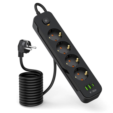 Tech-Protect PCL4X3 Maitinimo juosta 4 lizdai 240V + 2xUSB-A + 1xUSB-C, 200 cm – juodas 1
