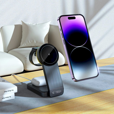 Tech-Protect QI15W-A28 inductive MagSafe 3in1 Įkroviklis stand smartphone / Apple Watch / AirPods - Juodas 5 Tech-Protect QI15W-A28 inductive MagSafe 3in1 Įkroviklis stand smartphone / Apple Watch / AirPods - Juodas 5