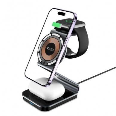 Tech-Protect QI15W-A29 3in1 inductive Įkroviklis MagSafe smartphone / Apple Watch / AirPods - Juodas 1 Tech-Protect QI15W-A29 3in1 inductive Įkroviklis MagSafe smartphone / Apple Watch / AirPods - Juodas 1