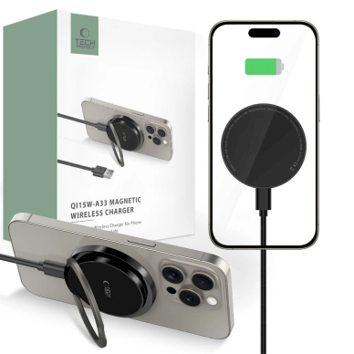 Tech-Protect QI15W-A33 inductive Įkroviklis MagSafe standUSB-A / USB-C Kabelis - Juodas Tech-Protect QI15W-A33 inductive Įkroviklis MagSafe standUSB-A / USB-C Kabelis - Juodas