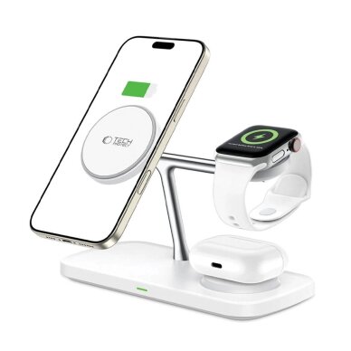Belaidis įkroviklis Tech-Protect QI15W-A45 3in1 su MagSafe Apple įrenginiams – baltas 1