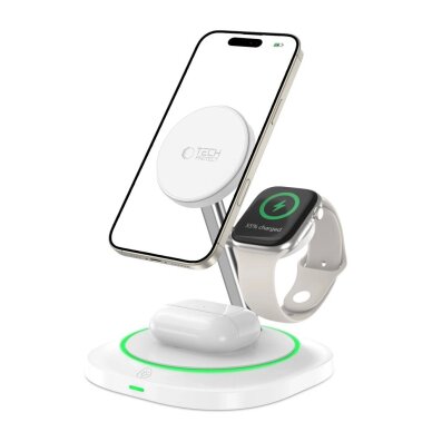 Belaidis įkroviklis Tech-Protect QI15W-A46 3in1 magnetinis indukcinis su MagSafe – baltas 1 Belaidis įkroviklis Tech-Protect QI15W-A46 3in1 magnetinis indukcinis su MagSafe – baltas 1