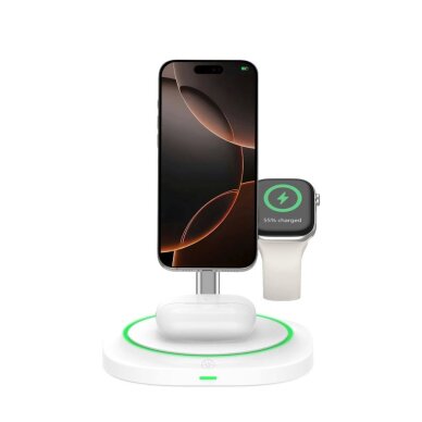 Belaidis įkroviklis Tech-Protect QI15W-A46 3in1 magnetinis indukcinis su MagSafe – baltas 2