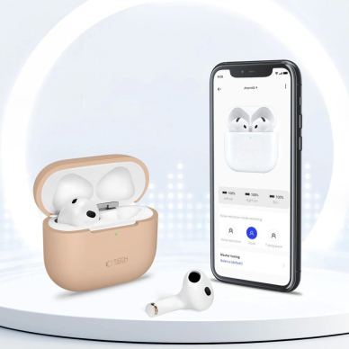 AirPods 4 Tech-Protect silikoninis dėklas - smėlio 4 AirPods 4 Tech-Protect silikoninis dėklas - smėlio 4