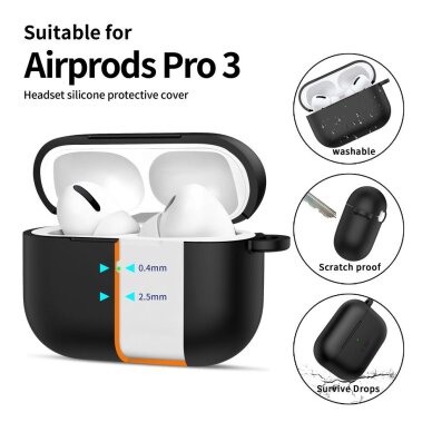 AirPods Pro 3 Tech-Protect silikoninis dėklas su kabliuku – juodas 3