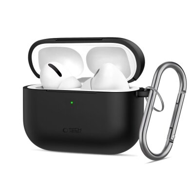 AirPods Pro 3 Tech-Protect silikoninis dėklas su kabliuku – juodas
