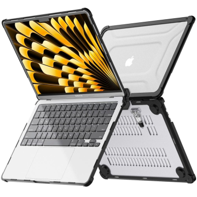 MacBook Air 13" 2023–2025 M2 / M3 / M4 – Tech-Protect SmartShell Pro dėklas - Skaidrus/Juodas 2