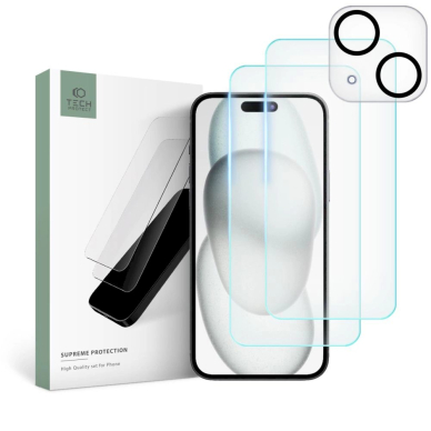 Tech-Protect Supreme Set iPhone 15 2x Apsauginis stiklas ekranui / apsauginis stiklas kamerai