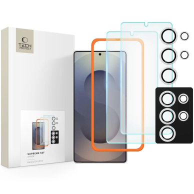 Tech-Protect Supreme rinkinys skirtas Samsung Galaxy S25 Ultra: 2x grūdinto stiklo ekranui + kameros stiklas – skaidrus