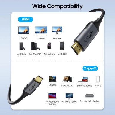 Kabelis Tech-Protect UltraBoost USB-C / HDMI 60Hz 180 cm – juodas 1 Kabelis Tech-Protect UltraBoost USB-C / HDMI 60Hz 180 cm – juodas 1