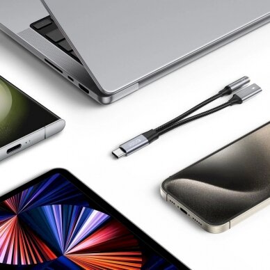 Tech-Protect UltraBoost USB-C (male) PD 60W 6A / mini jack 3.5mm (female) - USB-C (female) Kabelis - Juodas 1 Tech-Protect UltraBoost USB-C (male) PD 60W 6A / mini jack 3.5mm (female) - USB-C (female) Kabelis - Juodas 1