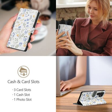 Samsung Galaxy A26 5G / A17 4G / 5G dėklas Tech-Protect Wallet – gėlės su lapeliais 2