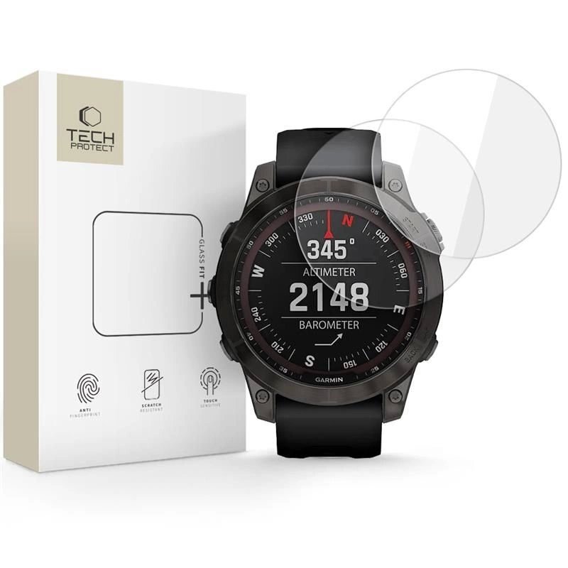Akcija! Garmin Fenix 7 / 7 Pro Tech-Protect Glass Fit+ grūdintas stiklas, 2 vnt. – skaidrus