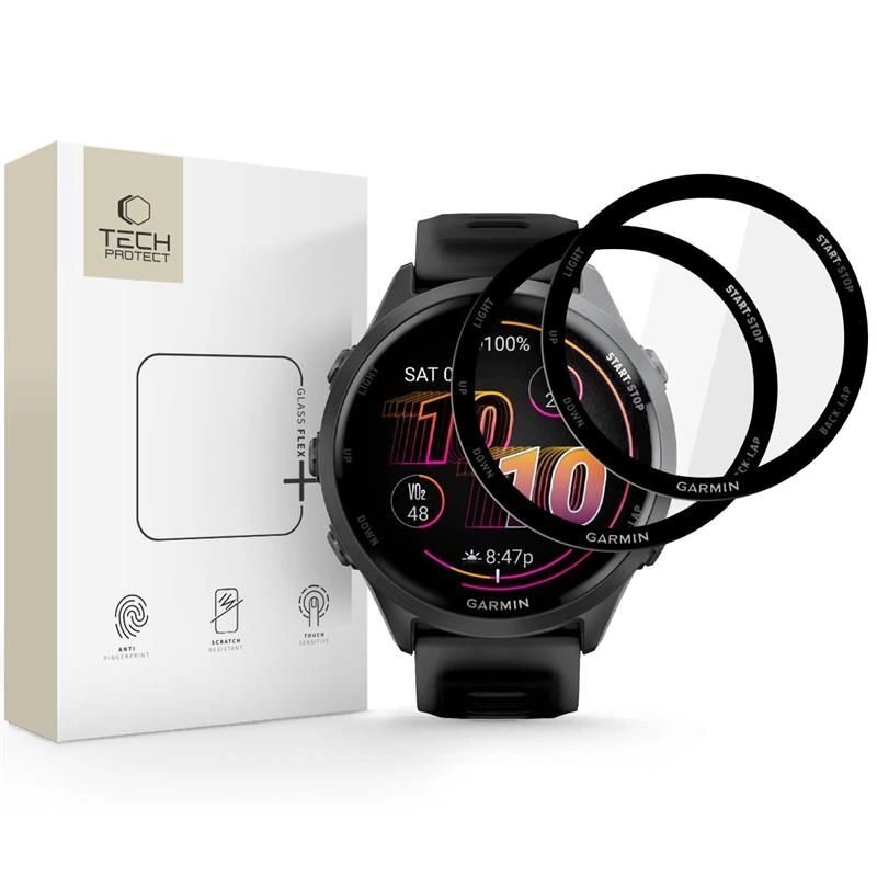 Garmin Forerunner 970 / 570 47 mm Tech-Protect Glass Flex+ hibridinis stiklas, 2 vnt. – juodas