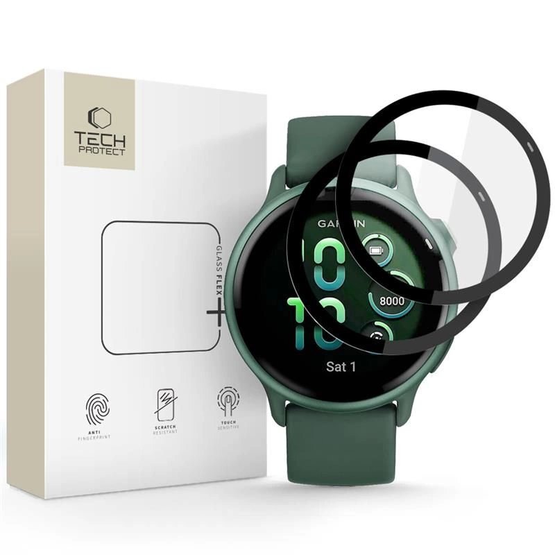 Garmin Vivoactive 6 Tech-Protect Glass Flex+ hibridinis stiklas, 2 vnt. – juodas Garmin Vivoactive 6 Tech-Protect Glass Flex+ hibridinis stiklas, 2 vnt. – juodas