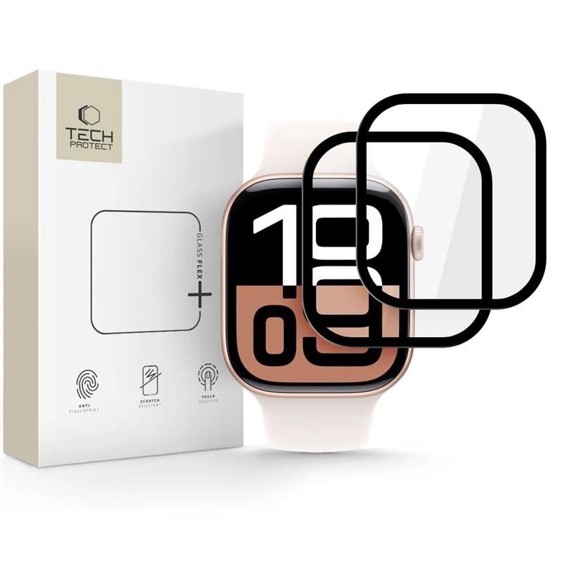 Apple Watch 10 42 mm Tech-Protect Glass Flex+ hibridinis stiklas, 2 vnt. – juodas