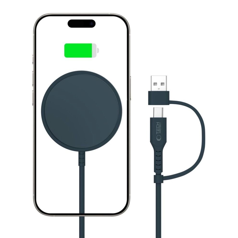 Belaidis įkroviklis Tech-Protect QI15W-A44 magnetinis su MagSafe – mėlynas 1 Belaidis įkroviklis Tech-Protect QI15W-A44 magnetinis su MagSafe – mėlynas 1
