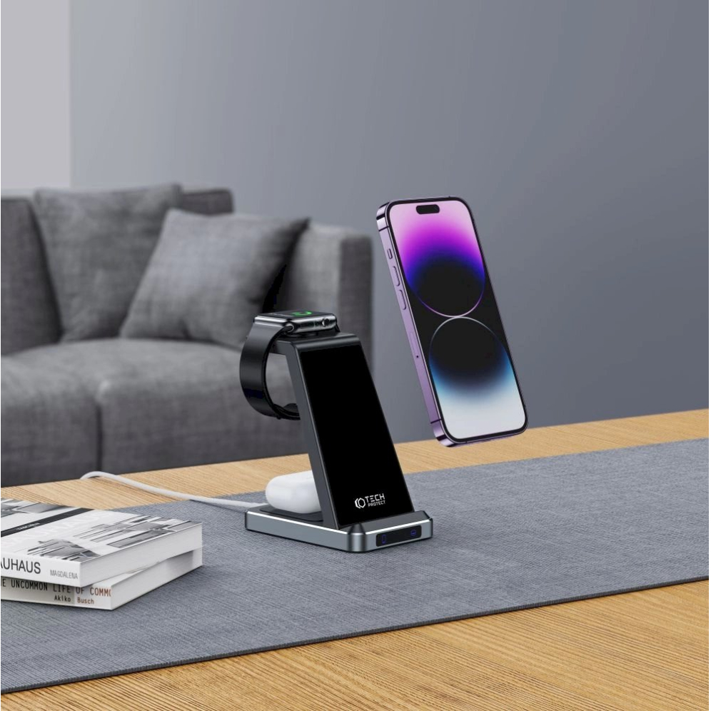 Tech-Protect QI15W-A26 inductive Įkroviklis  15W 3in1 smartphone / Ausinės / Apple Watch - Juodas 6