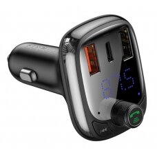 Transmiteris Baseus T-Typed S-13 Bluetooth MP3 grotuvas/FM bangų moduliatorius (laisvų rankų įranga,microSD,LCD,2xUSB Quick Charge įkroviklis) juodas CCTM-B01