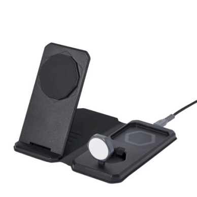 UAG 3in1 Travel Charger 15W belaidis įkroviklis su MagSafe + kabelis + dėklas – juodas