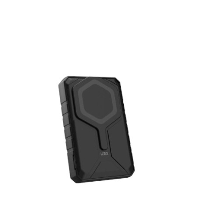 UAG Rugged 10K Powerbank 10000mAh su stovu, 10W belaidžiu įkrovimu, suderinamas su MagSafe, kabelis komplekte – juodas