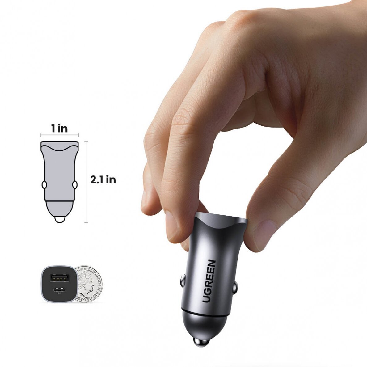 Akcija! Ugreen fast car charger USB-A / USB-C 18W gray (CD130) 12 Akcija! Ugreen fast car charger USB-A / USB-C 18W gray (CD130) 12