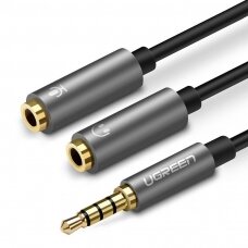Ugreen 3,5 mm mini jack AUX splitter adapter kabelis with microphone plug 20cm sidabrinis (30619)