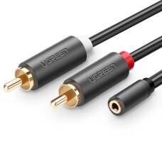 Akcija! (be poriginalios pakuotės) Audio kabelis Ugreen 3,5 mm mini jack (female) - 2RCA (male) audio cable 25 cm pilkas (AV102 10561)