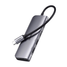Ugreen CM195 6in1 USB-C adapteris – HDMI / 2x USB-A 3.0 / USB-C PD / SD / TF skaitytuvas – pilkas