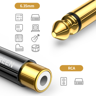Audio adapteris Ugreen 6.35mm jack (male) to RCA (female) Auksinis (AV169 80731) 6