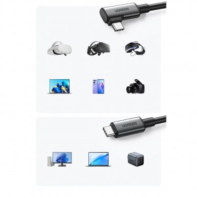 Ugreen angled cable USB Type C - USB Type C for charging 60W / data transmission with support for VR goggles 5m Juodas (US551) 5