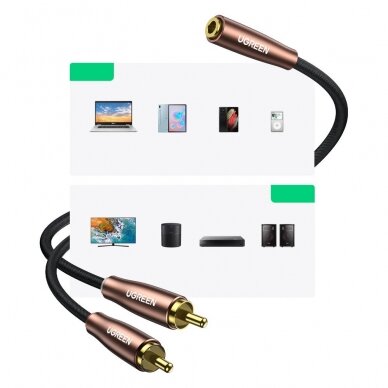 Audio adapteris Ugreen 3,5 mm mini jack (female) - 2RCA (male) 2m rudas (AV198 50131) 2