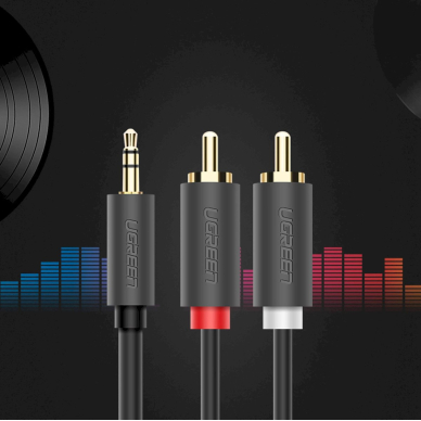 Ugreen AV102 10513 garso kabelis 3.5 mm mini lizdas (male) / 2RCA (male) 5 m – pilkas 7