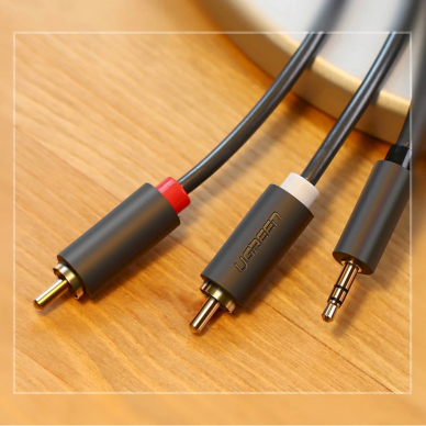 Ugreen AV102 10513 garso kabelis 3.5 mm mini lizdas (male) / 2RCA (male) 5 m – pilkas 9