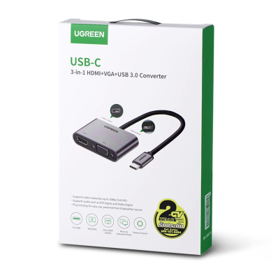 Ugreen CM162 50505 USB-C – HDMI / VGA / USB-A 3.0 / USB-C PD adapteris – pilkas 2