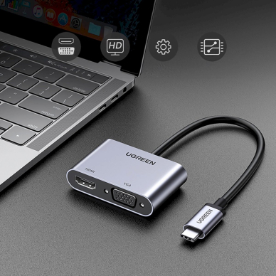 Ugreen CM162 50505 USB-C – HDMI / VGA / USB-A 3.0 / USB-C PD adapteris – pilkas 3