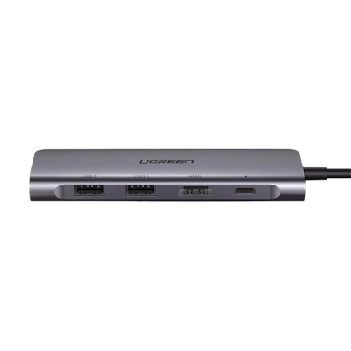 Ugreen CM195 6in1 USB-C adapteris – HDMI / 2x USB-A 3.0 / USB-C PD / SD / TF skaitytuvas – pilkas 2