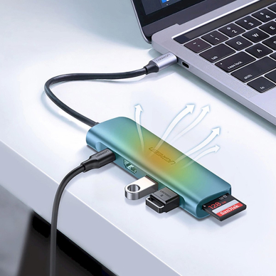 Ugreen CM195 6in1 USB-C adapteris – HDMI / 2x USB-A 3.0 / USB-C PD / SD / TF skaitytuvas – pilkas 4