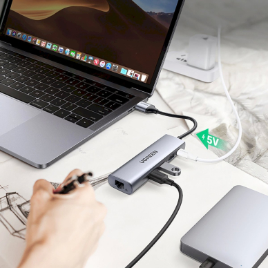 Ugreen CM266 60812 5in1 USB-A 3.0 adapteris – RJ45 / 3x USB-A 3.0 / micro USB – pilkas 3