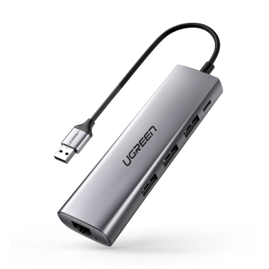 Ugreen CM266 60812 5in1 USB-A 3.0 adapteris – RJ45 / 3x USB-A 3.0 / micro USB – pilkas