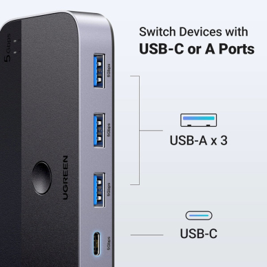 Ugreen CM662 USB 3.0 jungiklis 2-in-4 + 2x USB-A kabeliai – juodas 2
